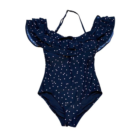 Kate Spade Polka Dot One-Piece Swimsuit With Ruffle Off-Shoulder Design M - Picture 3 of 8